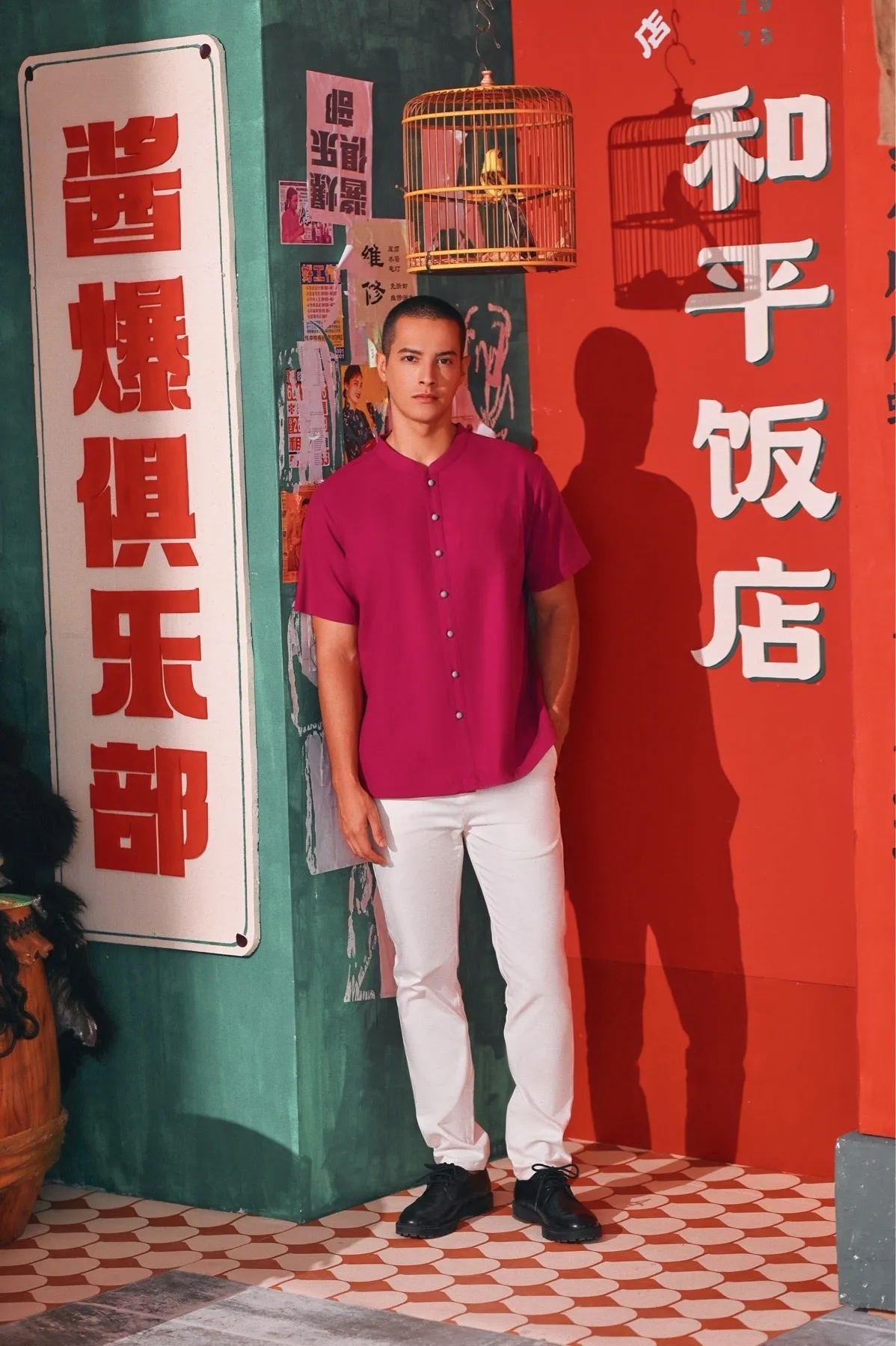 The Chinatown Men Mandarin Shirt - Fuchsia