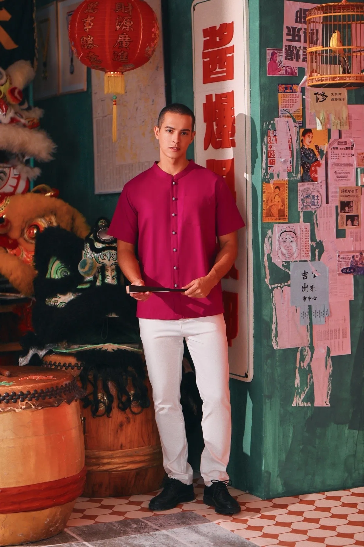 The Chinatown Men Mandarin Shirt - Fuchsia