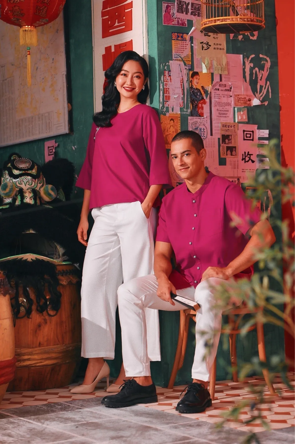 The Chinatown Men Mandarin Shirt - Fuchsia